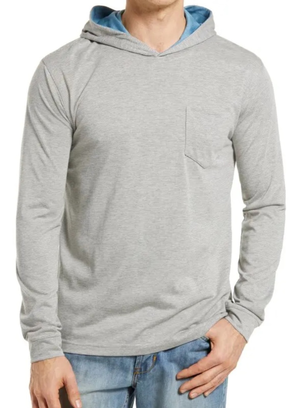 Johnnie-O Men's Gunnar Pinstripe Long Sleeve Hooded T-Shirt, Grey, Size M